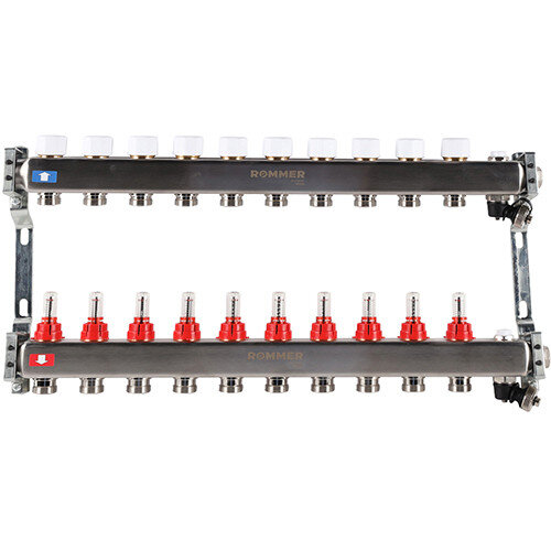 Коллектор ROMMER с расходомерами с клапаном вып. воздуха и сливом 10 выходов