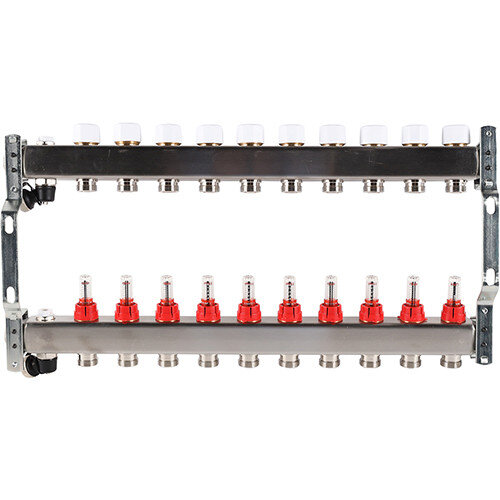 Коллектор ROMMER с расходомерами с клапаном вып. воздуха и сливом 10 выходов
