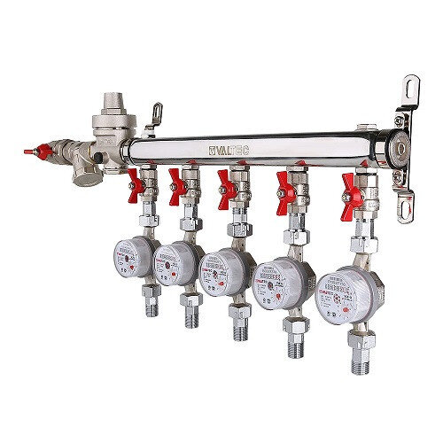 Узел этажный VALTEC VT.GPW.K06S04.000.L-3 1" DN 25 для водоснабжения с редуктором на каждом отводе