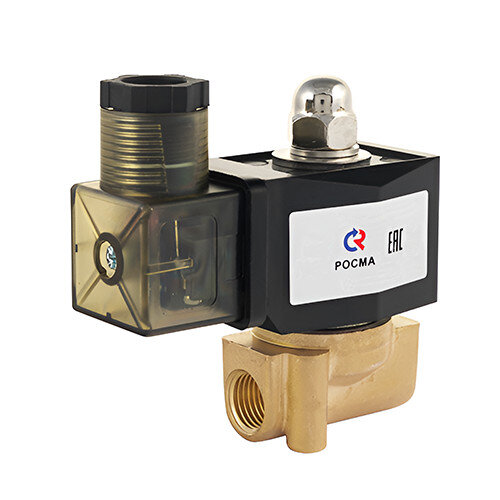 Клапан электромагнитный (соленоидный) двухходовой Росма СК-12-08-В Ду 8, G1/4", прямого действия, нормально закрытый, 24В, медный сплав, мембрана Viton, УТ-00050677