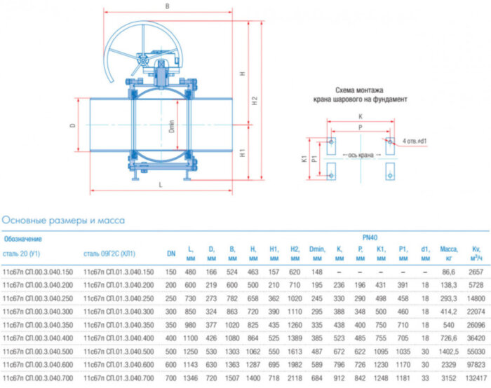 Кран шаровой Маршал 11с67п СП.00.3 DN 150 PN 40 полнопроходной под приварку