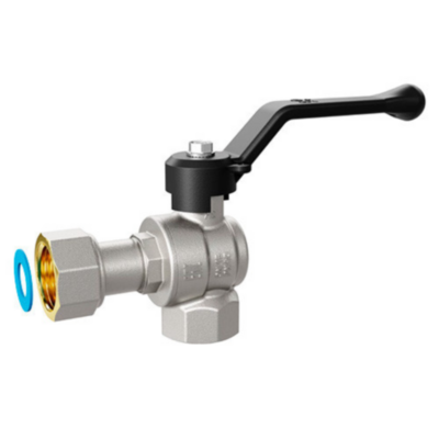 Кран шаровой латунный LD Pride 47.15.В-НкГк.У.Р Ду 15 Ру 40 резьба (ВР-ВР) 1/2", никелированный угловой с красным рычагом, неполнопроходный