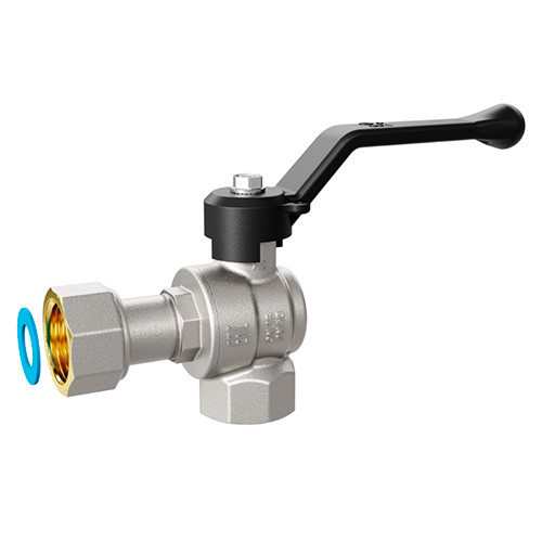 Кран шаровой латунный LD Pride 47.15.В-НкГк.У.Р Ду 15 Ру 40 резьба (ВР-ВР) 1/2", никелированный угловой с красным рычагом, неполнопроходный