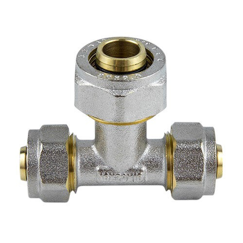Тройник переходной латунный Aquasfera 7012 DN 16х20х16 PN 16 покрытие - никель, компрессионный, 7012-01