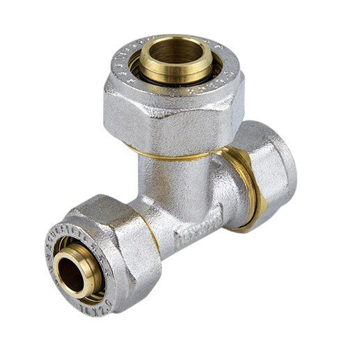 Тройник переходной латунный Aquasfera 7012 DN 16х20х16 PN 16 покрытие - никель, компрессионный, 7012-01