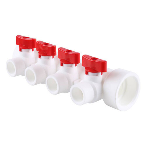 Коллектор распределительный Kalde 3262-mnr-400420 4 отвода DN 40 PN 25 с шаровыми кранами красная рукоятка