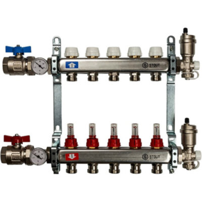 Коллектор STOUT в сборе с расходомерами 5 выходов