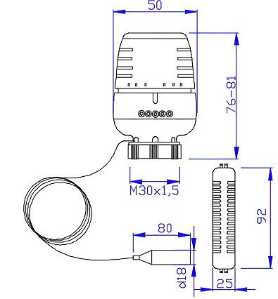 Термостатическая головка VALTEC с выносным настенным датчиком VT.5010.0.0