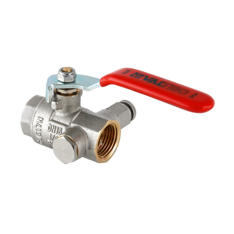 Кран шаровой VALTEC 1/2" Ду15 Ру40 муфтовый с дренажем и воздухоотводчиком VT.245.N.04 1