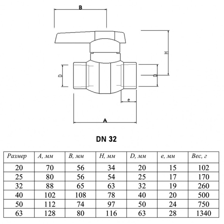Кран шаровый VALTEC VTp.743 DN 32 PN 25 полипропиленовый 3