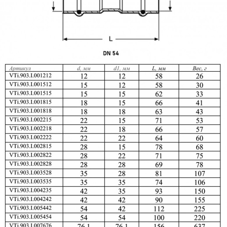 Муфта VALTEC VTi.903.I DN 54 PN 16 двухраструбная нержавеющая сталь 2