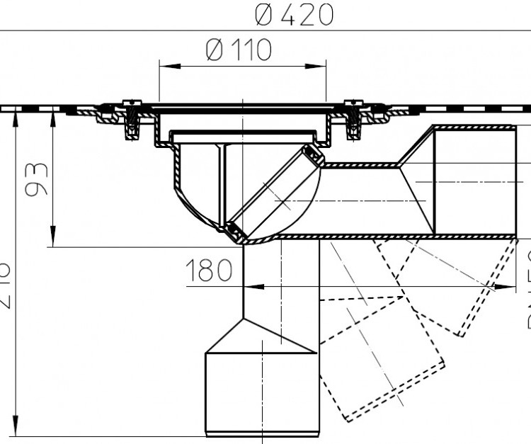 Корпус трапа HL80.1HK DN50/75 поворотный шарнир, сифон HL080.5E 2