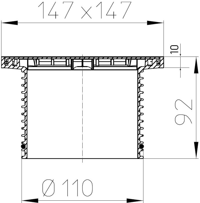 Надставной элемент HL39 DN110 с решёткой и подрамником