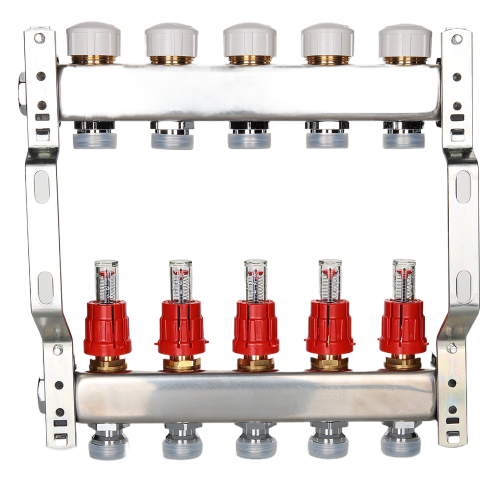 Коллекторная группа VALTEC VTc.584.EMNX.0603 3-х контурный ВР-НР 1"x3/4" DN 25 PN 6 с регулирующими клапанами и расходомерами