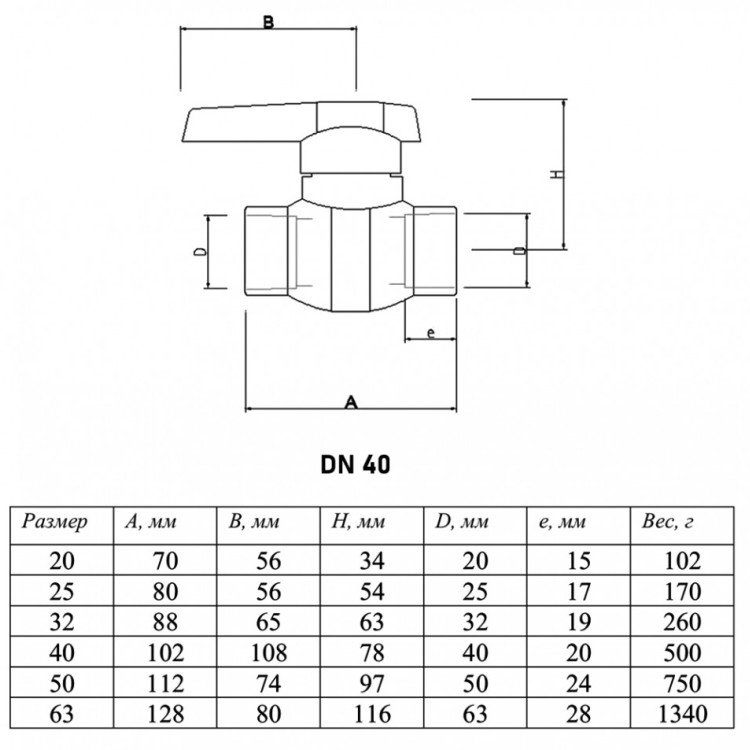 Кран шаровый VALTEC VTp.743 DN 40 PN 25 полипропиленовый 3