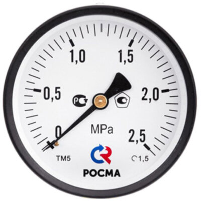 Манометр РОСМА ТМ-510Т.00 (0...1 кгс/см2) Дкорп=100мм кл. 1,5 M20x1,5 общетехнический осевой УТ-00048304