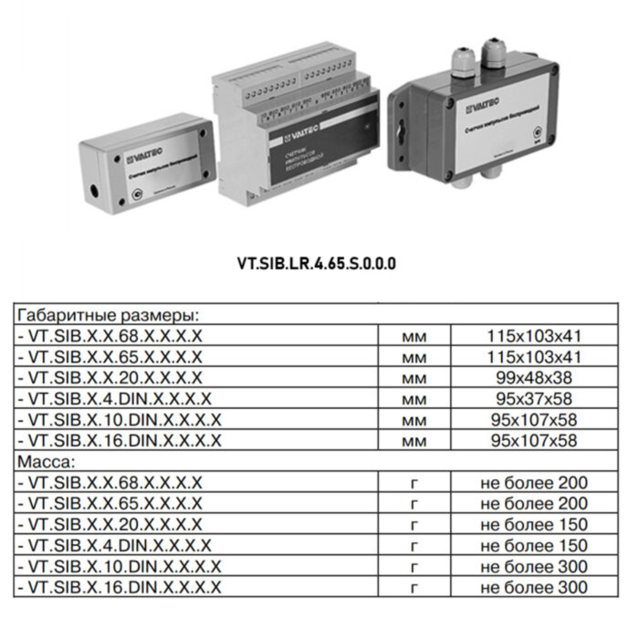 Счётчик импульсов VALTEC VT.SIB.LR.4.65.S.0.0.0 LoRaWAN 4 канала разъём SMA беспроводной