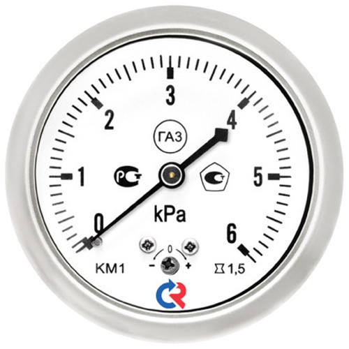 Манометр РОСМА КМ-11Т (0...6 кПа) Дкорп=63мм кл. 2,5 M12x1,5 для низких давлений газов осевой 00000030525 1