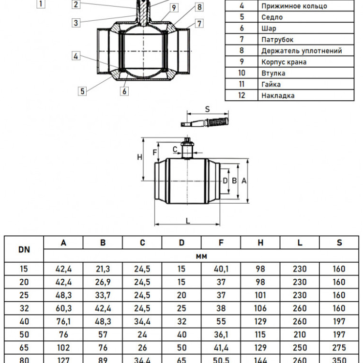 Кран шаровой Danfoss JiP Standard WW DN 50 PN 16 стальной стандартнопроходный под приварку 2