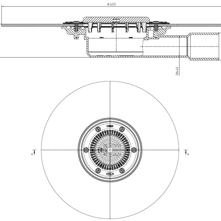 Корпус трапа HL90KH DN40/50 горизонтальный выпуск, полимербитумное полотно, листвоуловитель 2
