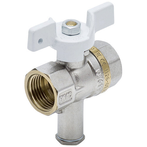 Кран шаровой латунный с отводом для подключения термодатчика Aquasfera Standard 1126 DN 20 PN 40 резьба - 3/4'', покрытие - никель, полнопроходной резьбовой ВР-ВР, ручка-бабочка белая 1126-02