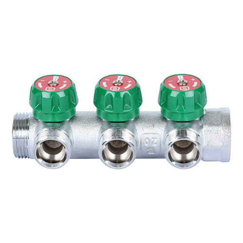 Коллектор распределительный STOUT SMB 6850 3 отвода ВР-НР 1"х3/4" DN 25 PN 16 с регулирующими клапанами 2