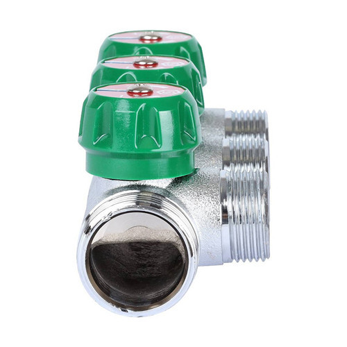 Коллектор распределительный STOUT SMB 6850 3 отвода ВР-НР 1"х3/4" DN 25 PN 16 с регулирующими клапанами 3