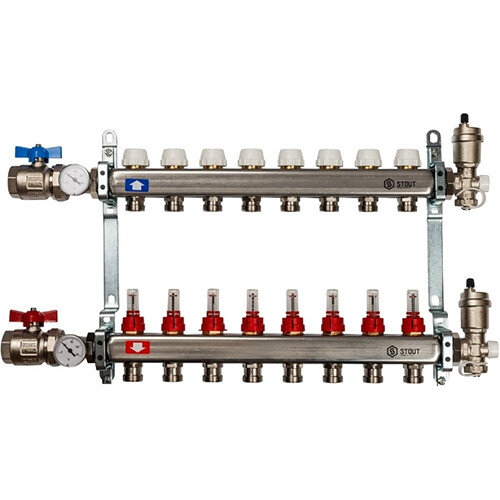 Коллектор STOUT в сборе с расходомерами 8 выходов