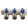 Коллектор распределительный Tiemme Nino 1820003 3 отвода ВР-НР 3/4"х1/2" DN 20 PN 16 с шаровыми кранами синяя рукоятка модульный 2