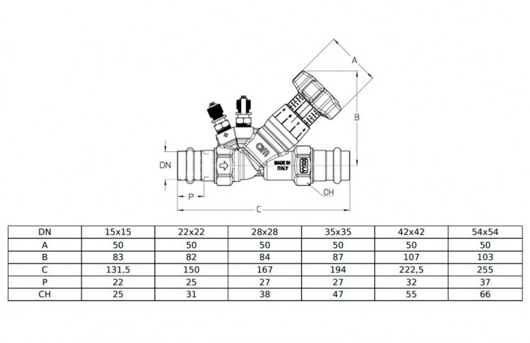 Клапан Cim 746PRF Ду 22 Ру 25 балансировочный Cimberio 2
