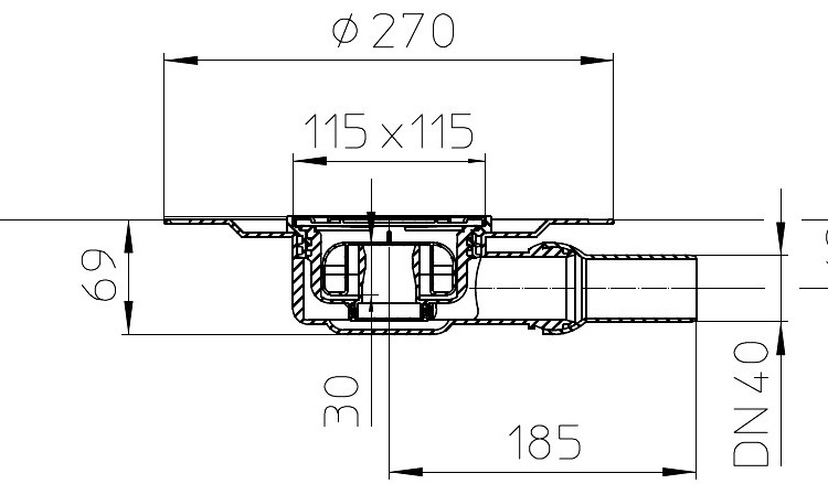 Корпус трапа HL90КD DN40 горизонтальный выпуск, перфорированный фланец 2