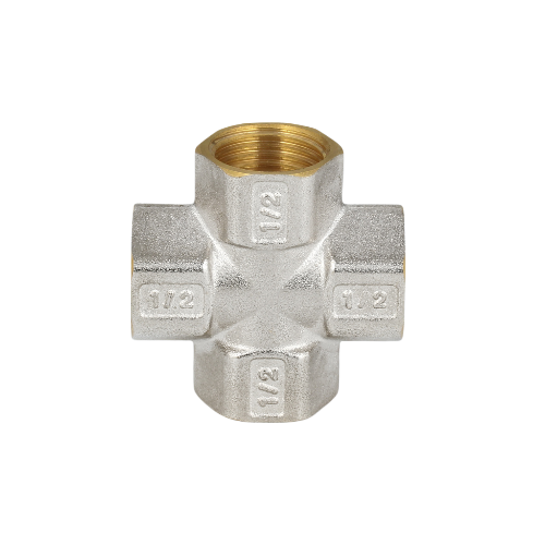 Крест латунный Aquasfera 9011 DN 15 PN 40 резьба - 1/2'', покрытие - никель, резьбовой ВР, 9011-01