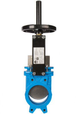 Задвижка шиберная односторонняя СМО A-01-HW-M Ду 65 Ру 10 с выдвижным шпинделем чугунная межфланцевая со штурвалом