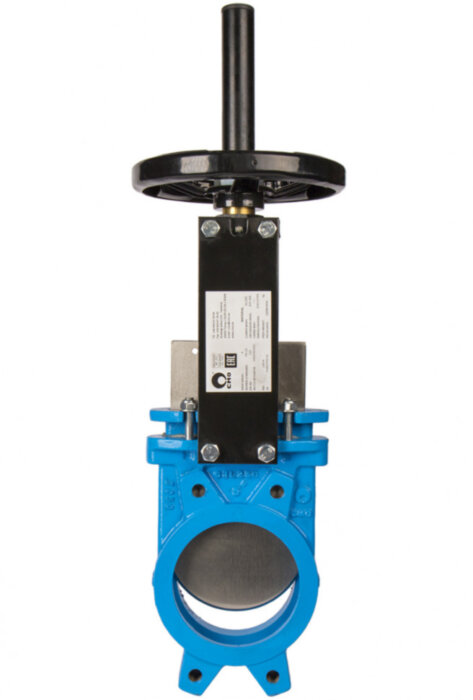 Задвижка шиберная односторонняя СМО A-01-HW-M Ду 65 Ру 10 с выдвижным шпинделем чугунная межфланцевая со штурвалом