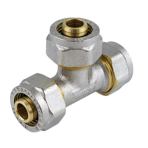 Тройник латунный Aquasfera 7011 DN 32 PN 16 покрытие - никель, компрессионный, 7011-04