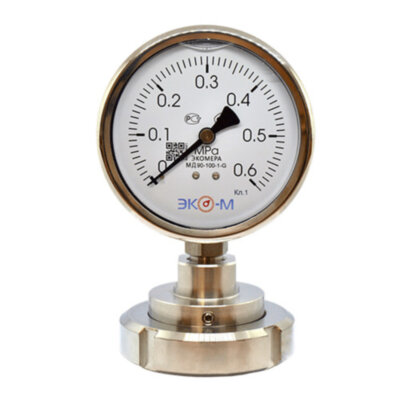 Разделитель сред (молочная гайка) Ду 40 мм в сборе с манометром ЭКОМЕРА МД90 Ду 100 мм Ру 0-0,6 МПа 1/2''