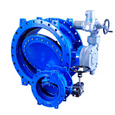 Затвор ЭНЭКОС DN 500 PN 16 поворотный фланцевый с двойным эксцентриком с редуктором, электроприводом и блоком управления