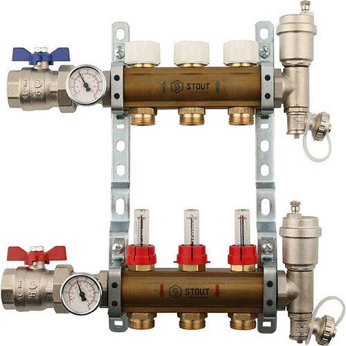 Распределительный коллектор STOUT с расходомерами 3 выхода