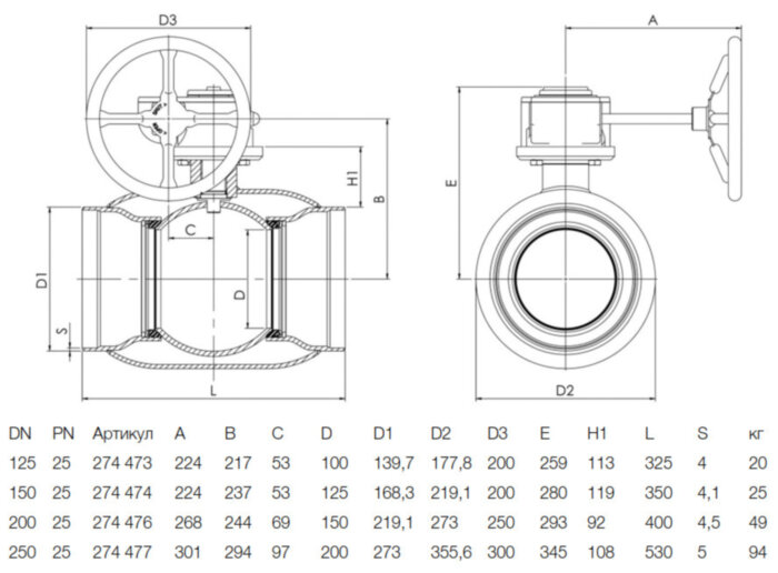 Кран шаровой NAVAL NAVALSTEAM 274474 DN 150 PN 25 стальной стандартнопроходный под приварку для пара с редуктором