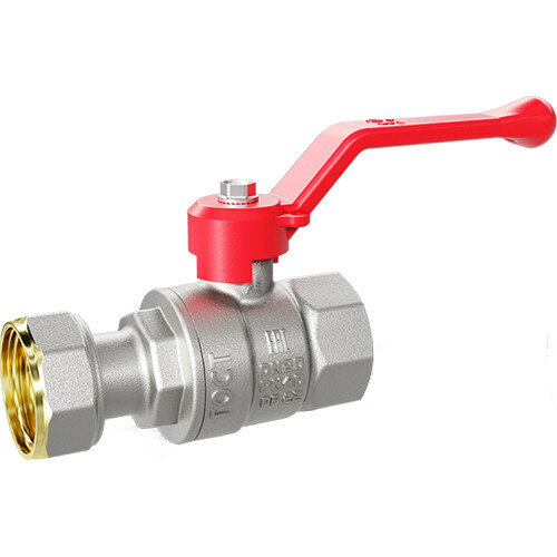 Кран шаровой латунный LD Pride 47.20.В-НкГк.Р Ду 20 Ру 40 резьба (ВР-ВР) 3/4", никелированный с красным рычагом, неполнопроходный
