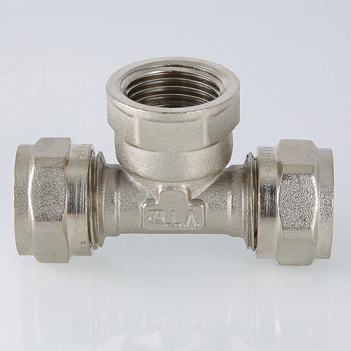 Тройник переходной VALTEC VTm.332 ВР 1/2" DN 16x15x16 PN 10 латунный никелированный 3