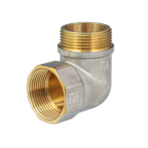 Угольник латунный Aquasfera 9006 DN 40 PN 16 резьба - 1 1/2'', покрытие -никель, с ребордой, резьбовой ВР-НР, 9006-05