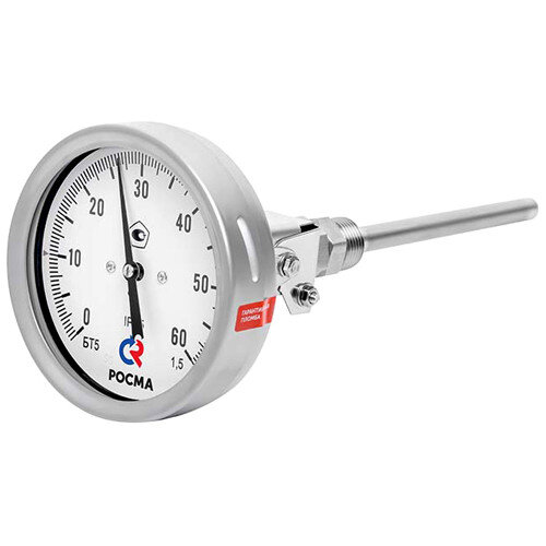 Термометр РОСМА БТ-54.220-64 Дкорп=100мм 10 МПа кл. 1,5 G1/2" Траб = 0...+120°C биметаллический коррозионностойкий готовый к гидрозаполнению, универсальный 00000038177