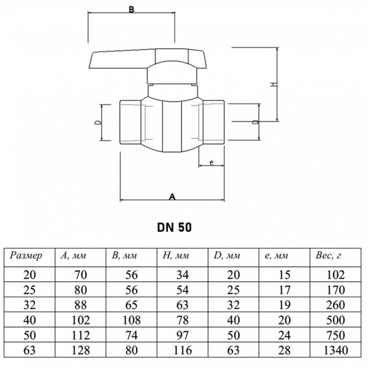 Кран шаровый VALTEC VTp.743 DN 50 PN 25 полипропиленовый 3