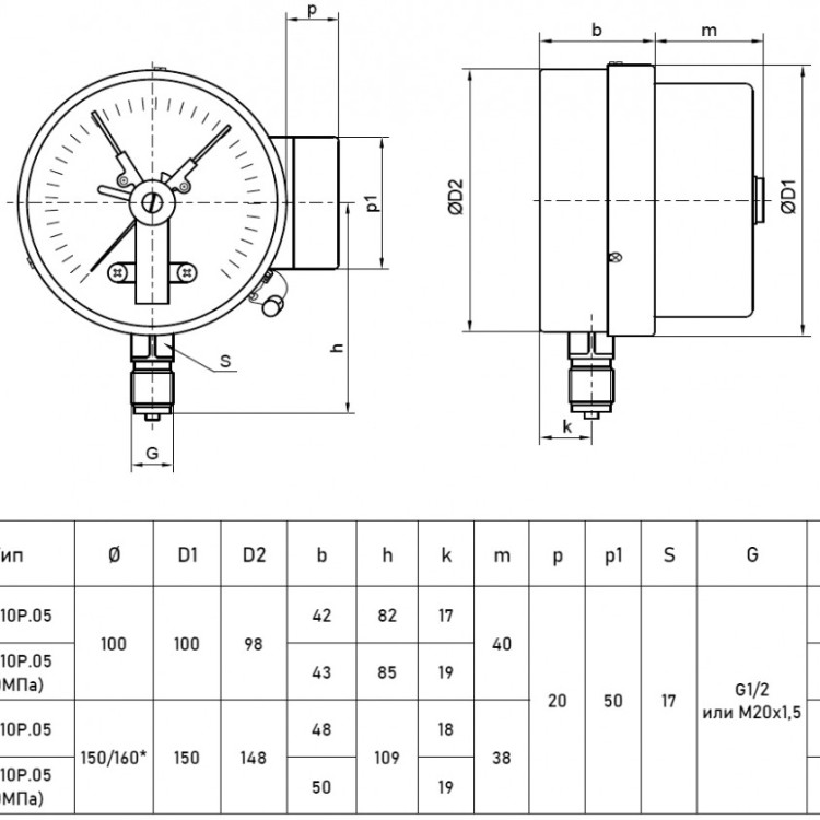 Вакуумметр РОСМА ТВ-510Р.01 (-0,1...0 МПа) Дкорп=100мм кл. 1,5 G1/2" общетехнический с ЭКП радиальный 0000014002 2