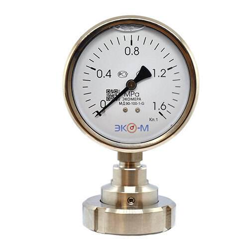 Разделитель сред (молочная гайка) Ду 40 мм в сборе с манометром ЭКОМЕРА МД90 Ду 100 мм Ру 0-1,6 МПа 1/2''