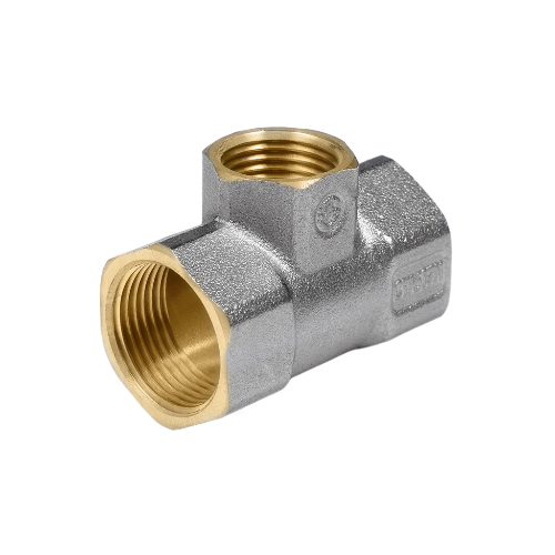 Тройник переходной латунный Aquasfera 9008 DN 20x25 PN 25 резьба - 3/4''x1'', покрытие - никель, резьбовой ВР-ВР-ВР, 9008-03