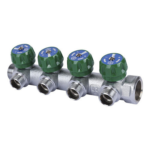 Коллектор распределительный STOUT SMB 6850 4 отвода ВР-НР 3/4"х1/2" DN 20 PN 16 с регулирующими клапанами