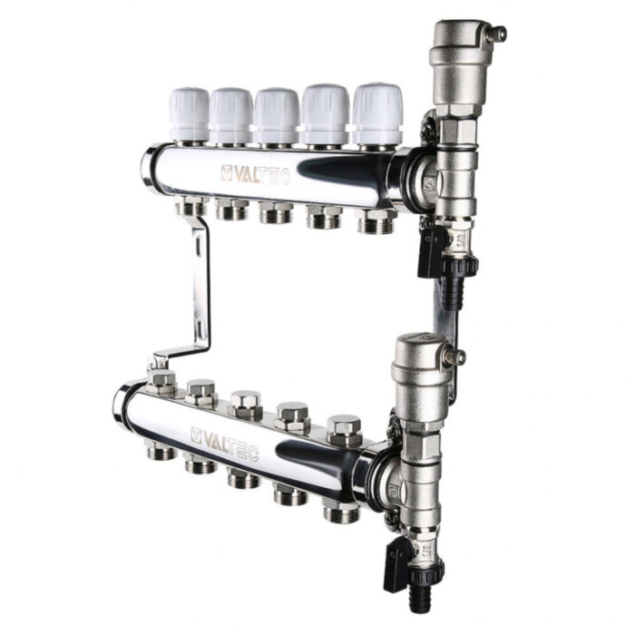 Коллекторная группа VALTEC VTc.588.EMNX.0604 4-х контурный ВР-НР 1"x3/4" DN 25 PN 9 с регулирующими и балансировочными клапанами