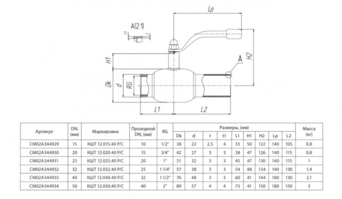 Кран шаровой БИВАЛ КШТ 12 DN 25 PN 40 Р/С